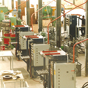 A factory hall lined with production machines