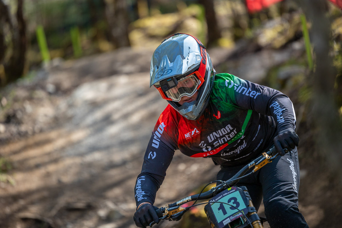 A Unior Sinter Factory Racing rider on the downhill course at Fort William